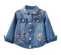 Amur Leopard Kids Girls Jackets Spring and Autumn Trendy Fashion Jeans Stylish Embroidery Denim Jacket Tops,Dark Blue,6-7T(Label Size: 5-6)