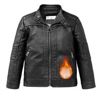 Amur Leopard Kids Leather Jacket Boys Motorcycle Fleece Lining Biker Jacket Vintage Girls Jacket Faux Leather Waterproof Thickened Coat, Black, 11-12Y