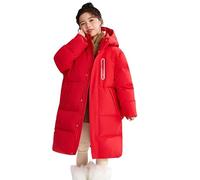 Amur Leopard Kids Long Down Coat Boys Girls Hooded Winter Jacket Windproof Casual Quilted Jacket Parka, Red, 170/12-16T