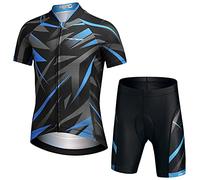 Amur Leopard Kids Unisex Cycling Clothing Cycle Jersey Short Sleeve Tops & Padded Cycling Shorts Boys Girls Cycling Suit,Lightning Blue,3XL,14-15T