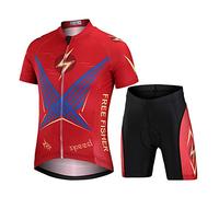 Amur Leopard Kids Unisex Cycling Clothing Cycle Jersey Short Sleeve Tops & Padded Cycling Shorts Boys Girls Cycling Suit,Lightning,L,8-9T