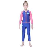 Amur Leopard Kids Wetsuit Two Pieces Boys Girls Wetsuit Long Sleeve Top+Pants Thermal Swimsuit Front Zip Ultra Stretch Diving Suit, Blue Pink, 7-8T/2XL