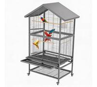 AMUSEBY Large Double Bird Parrot Flight Cage with Rolling Stand,80x50x167cm | Cages with 360° Locking Casters, Wrought Iron, Pull-Out Tray, Storage Shelf, 4 Perches & 4 Bowls