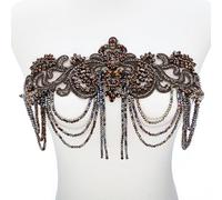 amusediy Brown Beaded Rhinestones Applique Embellishment for Clothes,Epaulettes Shoulder Patches Sew-on Diamond Sequin Applique for Wedding Dress DIY Accessories Belt Waist Decoration