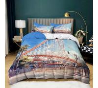 Amusement Park Roller Coaster Bedding Set Boy Teen Men Microfiber Duvet Cover with Pillowcase 135 x 200 cm