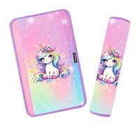 AMUSEPROFI 2 Pcs Plush Universal Seat Belt Cover Pad - 2-in-1 Soft Bag Handle Sleeve, Skin-Friendly & Breathable, Machine Washable, Cute Designs for Men Women Kids Car Accessories, Unicorn