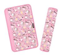 AMUSEPROFI 2 Pcs Plush Universal Seat Belt Cover Pad - 2-in-1 Soft Bag Handle Sleeve, Skin-Friendly & Breathable, Machine Washable, Cute Designs for Men Women Kids Car Accessories, Unicorn