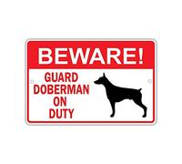 amusFlynnel Warning Sign Beware! Guard Doberman Dog On Duty Owner Road Sign Business Sign 12X16 Inches Aluminum Metal Tin Sign