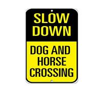 amusFlynnel Warning Sign Slow Down Dog and Horse Crossing Traffic Sign Road Sign Business Sign 8X12 Inches Aluminum Metal Tin Sign