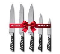 AMUSHOME Kitchen Knives Set of 5 | Ultra-Sharp German High Carbon Stainless Steel Sharp Knife Set, Rust-Resistant & Long Lasting Edge - Precision Chopping, Slicing & Dicing with Hand-Fit Design