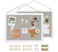 AMUSIGHT 2-Pack Double-Sided Wood Framed Cork Board with Linen, 16" x 12" | Hanging Bulletin Board, Picture Display Vision Board Kit Corkboards for Wall Room School Office Decor, 20 Pushpins (Gray)