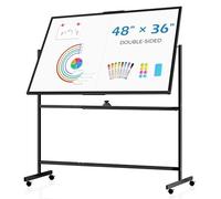 AMUSIGHT 48" X 36" Large Rolling Whiteboard, 360°Rotation Magneitic White Board with Stand, Double Sides Whiteboard Easel on Wheels, Big Dry Erase Board for Office, School, Home