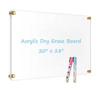 AMUSIGHT Large Clear Acrylic Dry Erase Board, 28" X 20" Golden Non-Magnetic Frameless Clear White Board for Wall, Erasable Acrylic Board for Wall, Home, Office, School, 2 Markers