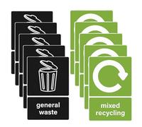 Amusingtao 10 Pack Recycling Stickers, 150mm x 100mm, Green, PVC, Waterproof, Self-Adhesive, General Waste & Mixed Recycling, Outdoor, Rectangular, Reusable