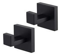 Amusingtao 2Pcs Square Bathroom Towel Hook, Stainless Steel Door Hook, Wall Mounted Bathroom Towel Coat Robe Hook, Heavy Duty Door Hanger Hooks for Bedroom, Hallway, Closet or Kitchen(Color: Black)