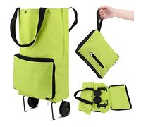 Amusingtao Collapsible Shopping Trolley, Folding Bag with Rubber Wheels Foldable Cart Oxford Cloth Bags Reusable for Supermarket,Capacity (Green(with Wheels))