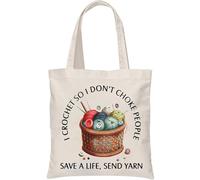 Amusingtao Crochet Gift For Crochet-Lover, Knitting Gift, I Crochet So I Don't C hoke People Save A Life Send Yarn Tote Bag, Reusable Canvas Shoulder Bag for Knitting Enthusiasts and Yarn Lovers
