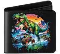 Amutta Kids Wallet for Teen Boys, Little Boys Wallet for Kids Ages 4-5-6-7-8-9-10-11-12-13-14-15-16, Cool Wallets w/Zipper Coin Pocket, Bi Fold Child Childrens Wallet for Christmas Birthday Gift, Dino