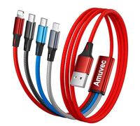 Amuvec 4 in 1 Multi USB Charger Cable, 1.2M Nylon Braided USB Cable with 2*Type C/iPhone/Micro USB Connector, 3A Fast Charging for iPhone, Android, Samsung Galaxy, Huawei, Sony, Moto, Xiaomi, LG, PS5