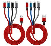 Amuvec Multi Charger Cable [2 Pack], 4 in 1 3A USB Fast Charging Cord Nylon Braided with 2iP Type C Micro USB Connector, for Phone, Samsung S22 S20 S10 S9 Plus, Huawei, Sony, Moto, Xiaomi, LG,PS5-1.2M
