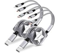 Amuvec Multi Retractable Charger Cable, [3A/1M/2 Pack] 3 in 1 Multiple Lead with 2*iP Micro USB Type C Cable Connector for Phone, Android Samsung Galaxy, Pixel, Huawei, Oppo, Sony, LG, Xiaomi, Moto