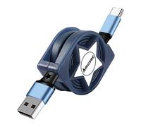 Amuvec Retractable USB C Cable, 3A QC 3.0 Fast Charging Type C Cord 1M | USB A to C lead. Pull both ends. 3A fast charge and 480Mbps sync. Fits iPhone 17/16/15, Samsung Galaxy, iPad, PS5, Switch.