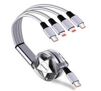 Amuvec USB C to Multi 4 in 1 Retractable Charging Cable, 1M 3A Fast Charger Cables with 2*iP Type C Micro USB Connector, for Phone, Tab, Samsung Galaxy, Huawei, Moto, Xiaomi, Sony, Nokia, Oppo, PS4