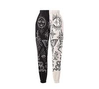 Amuver Women's Boho Hippie Harem Pants High Smocked Waist Printed Patchwork Sweatpants Yoga 90S Goth Baggy Casual Trousers, White/Black, S