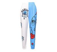 Amuver Women's Boho Hippie Harem Pants High Smocked Waist Printed Patchwork Sweatpants Yoga 90S Goth Baggy Casual Trousers, Blue,white, Large