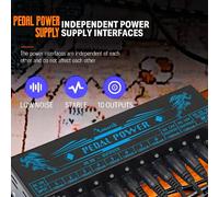 Amuzik Guitar Effector Pedal Power Supply 10 Isolated DC Output 9V 12V 18V Source Effect Pedalboard USB Port For cellphone with US plug