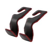 AMVOYOA Car Headrest Hook, Leather Vehicle Back Seat Hanger Storage for Purse Groceries Bag and More, Black&Red, Pack of 2