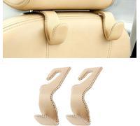 AMVOYOA Headrest Hooks for Purses and Bags, Car Back Seat Headrest Hanger Vehicle Beige Leather Storage Hook, Pack of 2