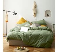 AMWAN Avocado Green Duvet Cover Jersey Knit Cotton Bedding Set Queen Solid Color Comforter Cover Modern Style Green Bedding Cover with 2 Pillowcases Luxury Soft T Shirt Cotton Bedding Collection