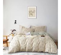 AMWAN Boho Duvet Cover Queen Cotton Garden Style Aesthetic Bedding Sets Vintage Floral Comforter Chic Green Botanical 1 with Zipper Closure 4 Ties