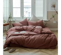 AMWAN Brick Red Duvet Cover Queen Knitted Cotton Solid Color Bedding Set Simple Style Jersey Knit Cotton Comforter Cover Solid Red Bedding Collection 1 Duvet Cover with 2 Pillowcases Queen