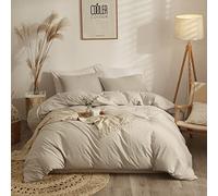 AMWAN Double XL Duvet Cover Set Soft Washed Cotton Bohemian Bedding Set Includes 1 Duvet Cover and 2 Pillow Cases, Plain Beige, Light Brown