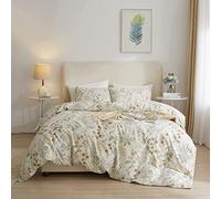 AMWAN Duvet Cover Set King White Floral Duvet Cover Cotton Floral Bedding Sets Chic Flower Botanical Comforter Cover Garden Style Vintage Floral Bedding Duvet Cover with 2 Pillowcases 104''x90''