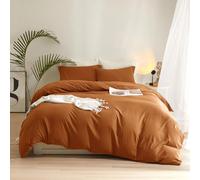 AMWAN Exclusive 3-Piece Terracotta Duvet Cover Set in Soft Burnt Orange & Rust - Queen (90”x90”) with Zipper Closure & 2 Pillowcases - Microfiber Bedding Set for Fall Boho Style