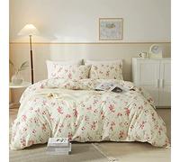 AMWAN Garden Style Pink Floral Duvet Cover Queen Chic Shabby White Pink Floral Bedding Sets 100% Cotton Botanical Comforter Cover Aesthetic Boho Bedding Collection Queen Duvet Cover Set