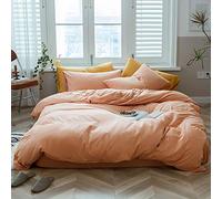 AMWAN Peach Pink Duvet Cover Twin - Solid Orange Bedding Set, 100% Knitted Cotton Comforter Cover, Hotel Quality Luxury Bedding With 2 Pillowcases