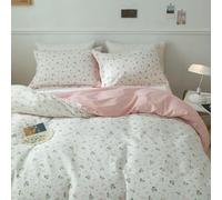 AMWAN Pink Floral Duvet Cover Full Size Cotton Garden Bedding Sets Kids Girls White Comforter Aesthetic Botanical Vintage Flower Print with Zipper Ties, Full (80''x90'')