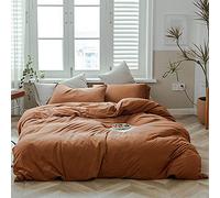 AMWAN Pumpkin Caramel Full Size Jersey Knit Cotton Duvet Rust Comforter Cover Terracotta Bedding Sets Simple Style Caramel Rust Duvet Cover 1 Full with 2 Pillowcases