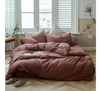 AMWAN Queen Size Duvet Cover Set Soft Jersey Knit Cotton Simple Style Rustic Bohemian Bedding Set Includes 1 Duvet Cover and 2 Pillow Cases, Plain Brick Red, Red