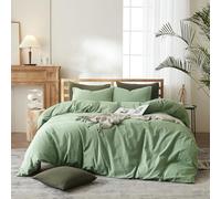 AMWAN Simple Style Sage Green Duvet Cover King Size Soft 100% Washed Cotton Bedding Sets Solid Color Light Comforter 1 with 2 Pillowcases Aesthetic Luxury Set, King(104''x90'') (AMV001WLGK)