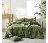 AMWAN Solid Color Army Green Duvet Cover King Size Bedding Sets Natural Washed Cotton Comforter Cover Dark Green Bedding Duvet Cover for Men Women Simple Style Green Bedding Collection