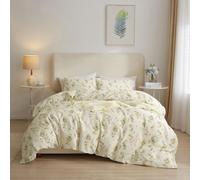 AMWAN Yellow Botanical Floral Duvet Cover Queen Chic Garden Bedding Sets Cotton Aesthetic Comforter Vintage Flower for Girls Women Cottagecore Set