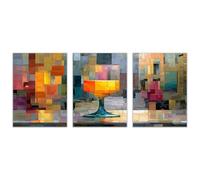 AMXBZC 3 Piece Abstract Mens Wall Art Grand Picture Colorful Wine Glass Mural for Living Room Aesthetic Wall Decor- Canvas Painting Poster Artwork Office(Yellow)-20x30cmx3 Unframed