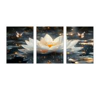 AMXBZC 3 Piece Abstract Wall Art Painting Flowers Animals In The Lake Botanical Picture Modern Prints Artwork, for Living Room Bedroom Farmhouse Posters Pictures(White 93)-40x60cmx3 Unframed