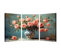 AMXBZC 3 Piece Flower Prints Canvas Wall Art Blooming Flowers In A Vase for Living Room Bedroom Picture Artwork Natural Botanical Deaoration Decor Posters(Pink 3)-30x45cmx3 Framed