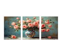 AMXBZC 3 Piece Flower Prints Canvas Wall Art Blooming Flowers In A Vase for Living Room Bedroom Picture Artwork Natural Botanical Deaoration Decor Posters(Pink 3)-50x70cmx3 Unframed